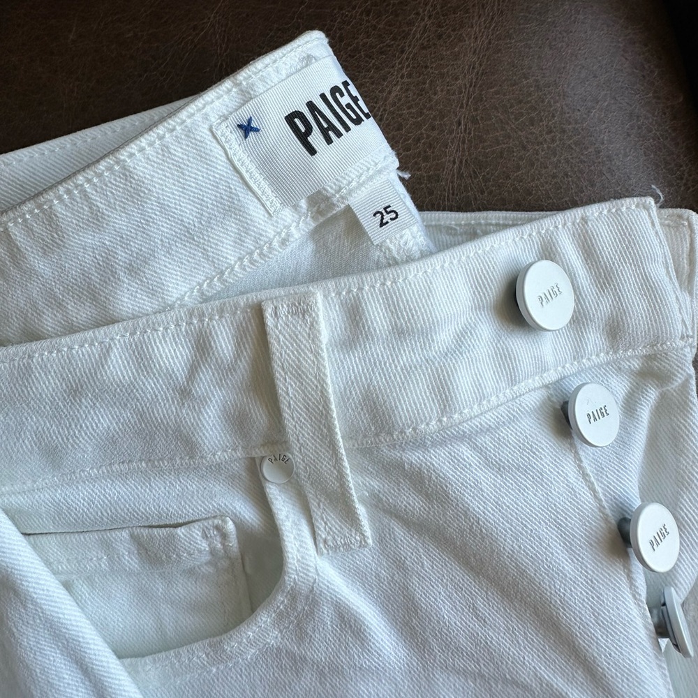 PAIGE Ivory Buttoned Denim Pants